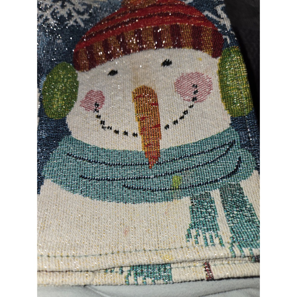 Holiday Snowman Woven Tapestry Table Runner Metallic Sparkle Christmas 63x 12 - Picture 8 of 8